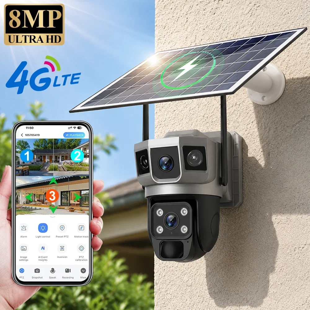 Home Security Video Cameras - V380 4K 3 Screens 4G Camera